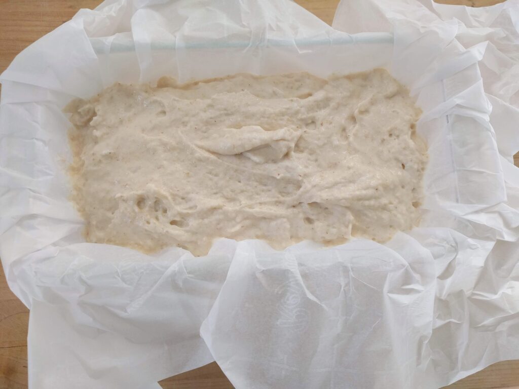 keto bread dough in bread pan
keto bread