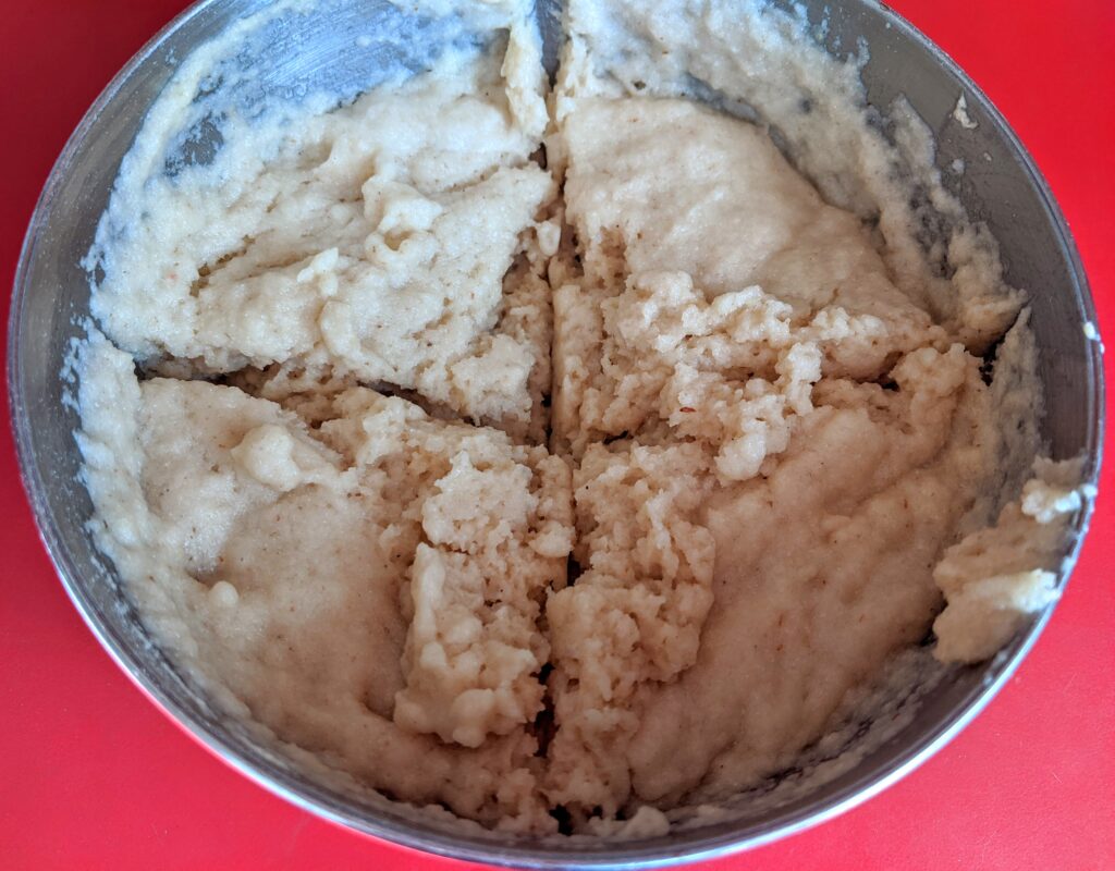 Collagen English Muffin batter divided into 4 equal quadrants.