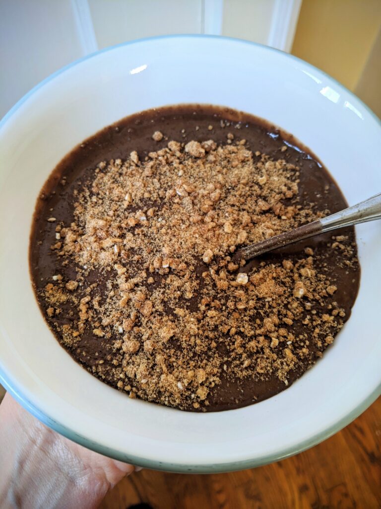 Keto Graham Crackers as crumbs on FP chocolate pudding